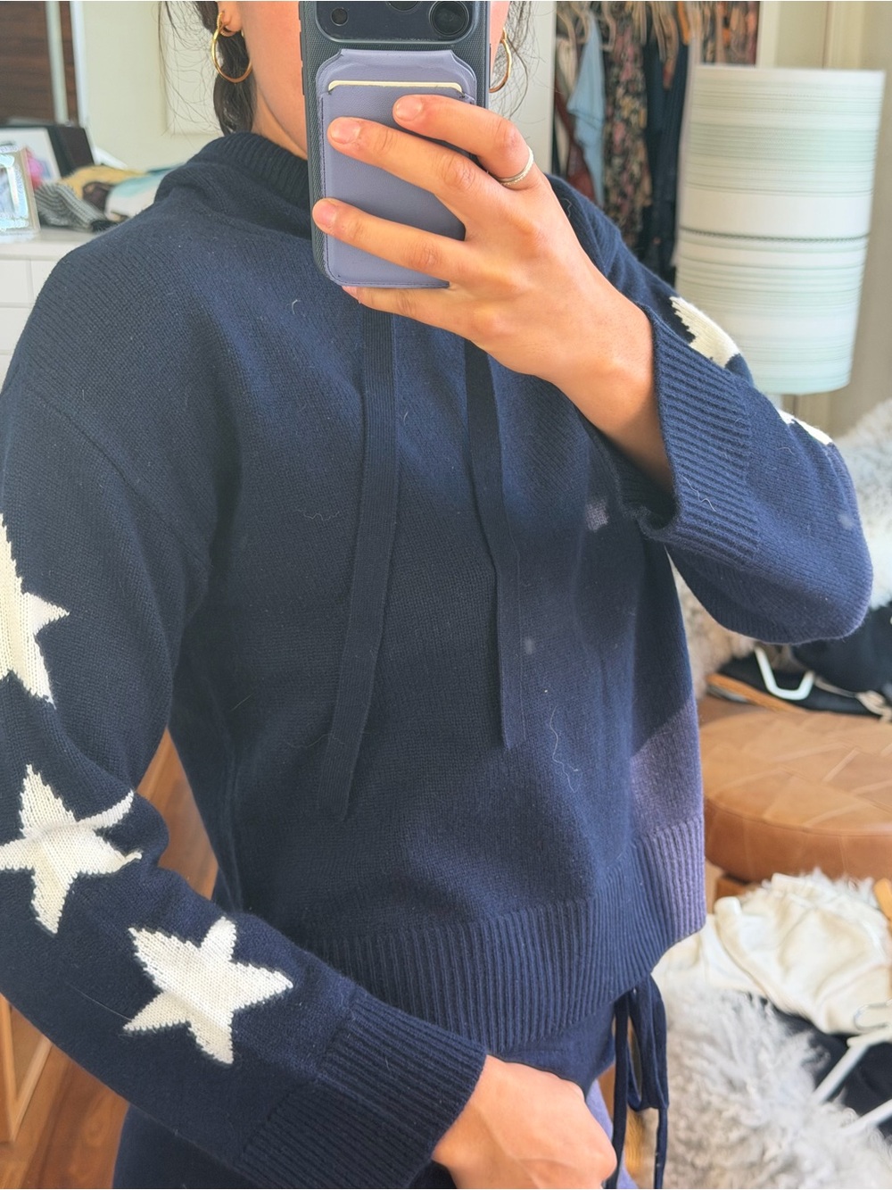 Cashmere Navy Star Sleeve Knit Hoodie